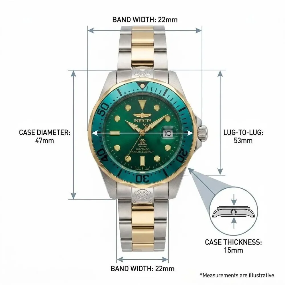 Mens Automatic Emerald Green Dial Diver Watch, Stainless Steel Gold Bracelet